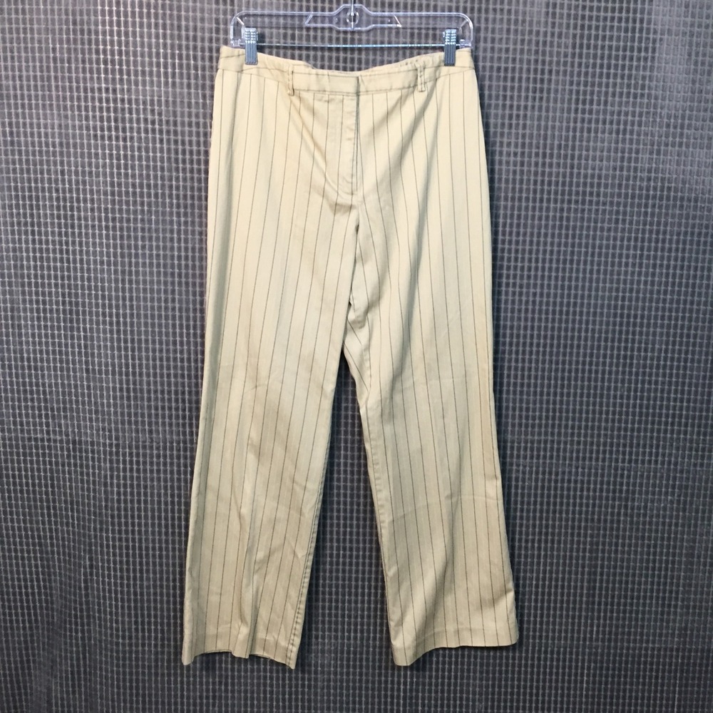 Ann Taylor Factory Tan Pinstripe Straight Leg Trousers Pants Womens 12P Petite